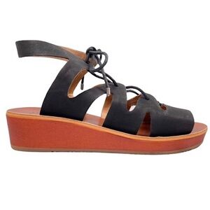 LUCKY BRAND HALEY WEDGE SANDAL gladiator lace up BLACK LEATHER women size 7M